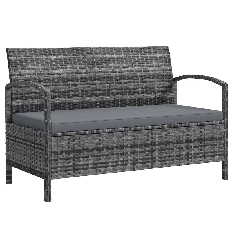 33 Gallon Outdoor Storage Bench, Wicker Deck Box Patio Bench Seat with Cushion, Grey