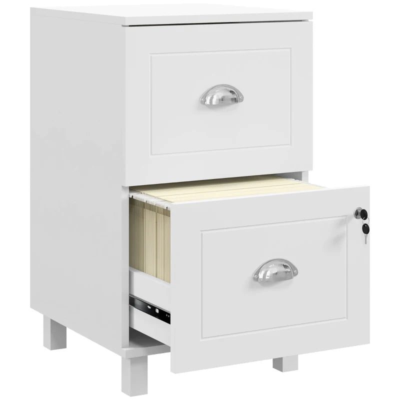 2-Drawer Small Filing Cabinet Lockable Home Office Storage Cabinet with Adjustable Hanging Bars for A4 Letter White