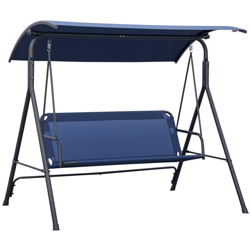 3-Seater Outdoor Porch Swing with Adjustable Canopy, Patio Swing Chair for Garden, Poolside, Backyard, Dark Blue