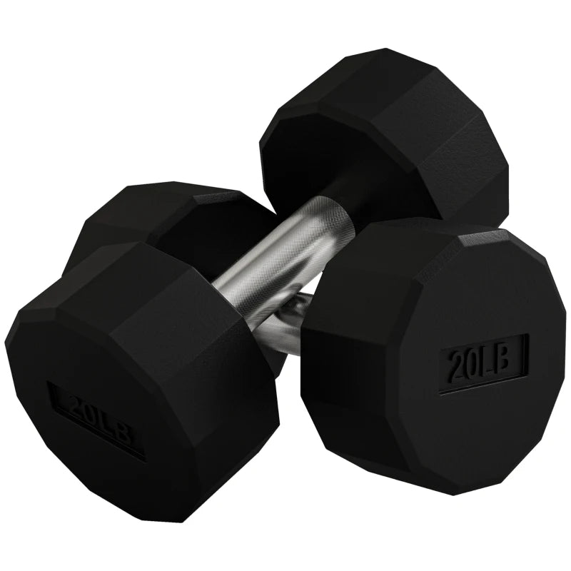 Soozier 2 x 20lbs Dumbbells Set with Non-Slip Grip, Rubber Covered Weights for Men Women Home Gym Workout