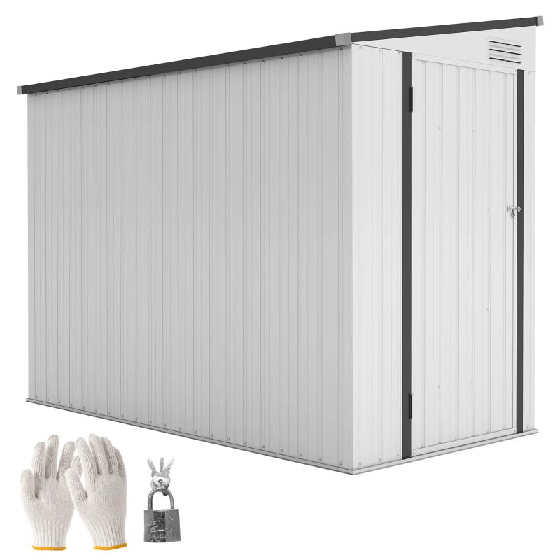 4' x 8' Outdoor Storage Shed Lean to Shed Outdoor Metal Tool Shed with Lockable Door and Air Vents, White