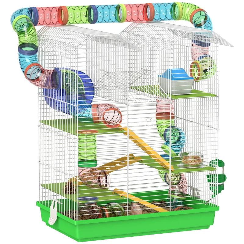 18.5" Hamster Cage, 5 Tiers Small Animal House with Tunnel Tube System, Exercise Wheel, Water Bottle, Green
