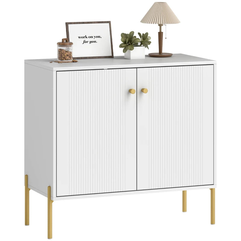 Sideboard, Modern Buffet Cabinet, Coffee Bar Cabinet with Fluted Doors and Adjustable Shelf, White