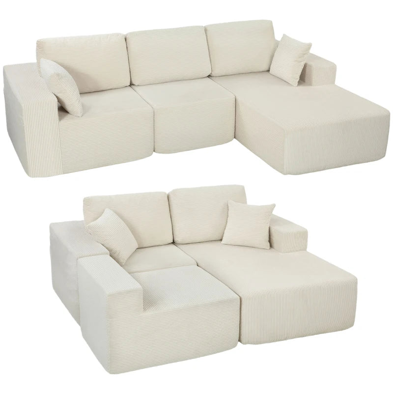 2-in-1 Modular Sectional Sofa, Boneless L Shaped Couch Sofa Bed, Cream White