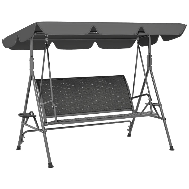 3-Seat Patio Swing Chair, Outdoor Canopy Swing Glider with Adjustable Shade, Grey
