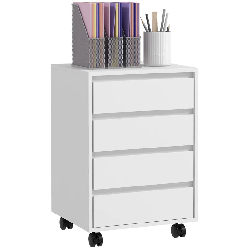 4 Drawer File Cabinet, Vertical Filing Cabinet with Wheels, Modern Printer Stand for Home Office, White