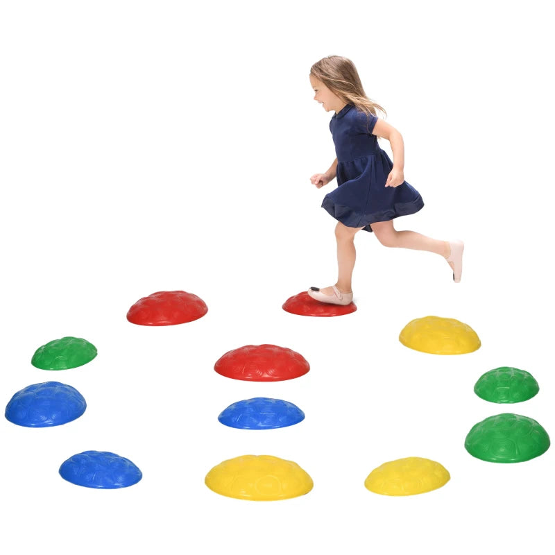 12 PCs Balance Stepping Stones for Kids with Anti-slip Mat, Turtle Shell Design, for Ages 3-8 Years, Stackable