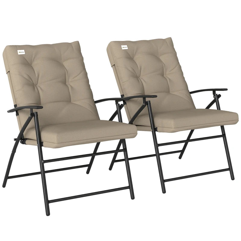 Set of 2 Outdoor Folding Chairs with Adjustable Backrest, Padded Camping Chairs for Outdoor Events, Khaki