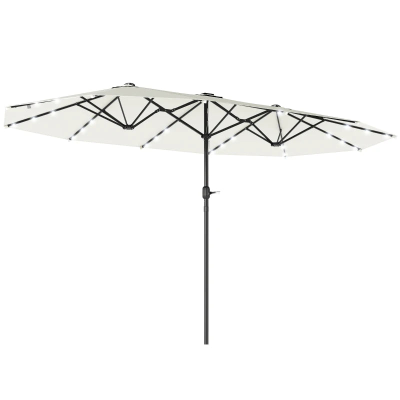 173" Double-Sided Sun Umbrella Garden Parasol Patio Sun Shade Outdoor with LED Solar Light, Cream White