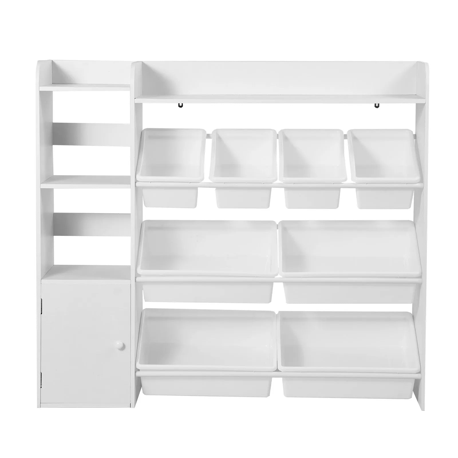 VEVOR 4-Tier Kids Toy Storage and Bookshelf with 8 Flexible Plastic Bins White