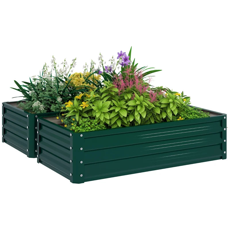 4' x 2' x 1' Raised Garden Bed, Set of 2 Galvanized Planter Box for Vegetables, Flowers, Herbs, Green