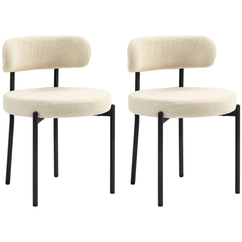2 Pieces Kitchen Chairs, Modern Dining Chairs w/ Berber Fleece Upholstery and Steel Legs for Living Room, Beige