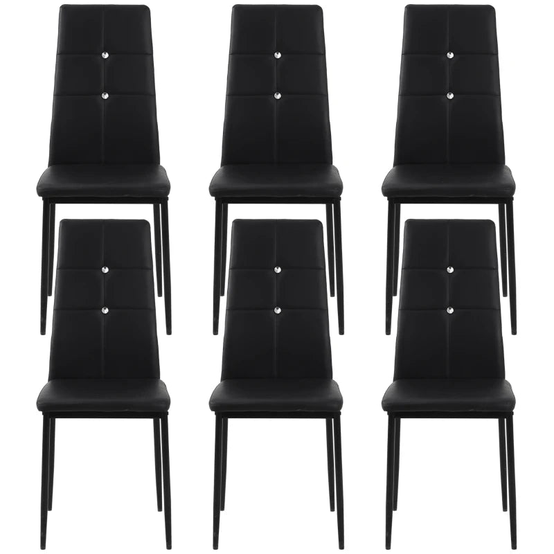 Set of 6 Button Tufted Back Side Chairs with Upholstered Seat, Steel Legs for Living Room, Kitchen, Bedroom, Black