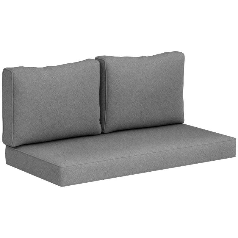 2 Seater Outdoor Seat Cushions with Backrest, Loveseat Double Sofa Outdoor Furniture Cushions, Grey