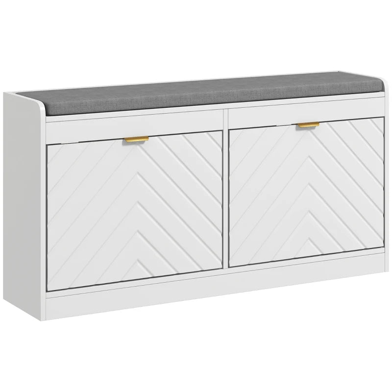 Shoe Storage with Seat, Upholstered Hallway Bench, Shoe Bench with 2 Flip Drawers and 4 Vents for 8 Pairs of Shoes