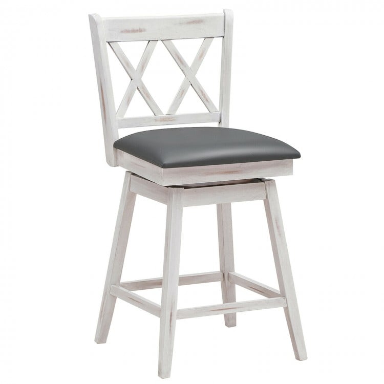2 Pieces 24 Inch Swivel Counter Height Barstool Set with Rubber Wood Legs-White