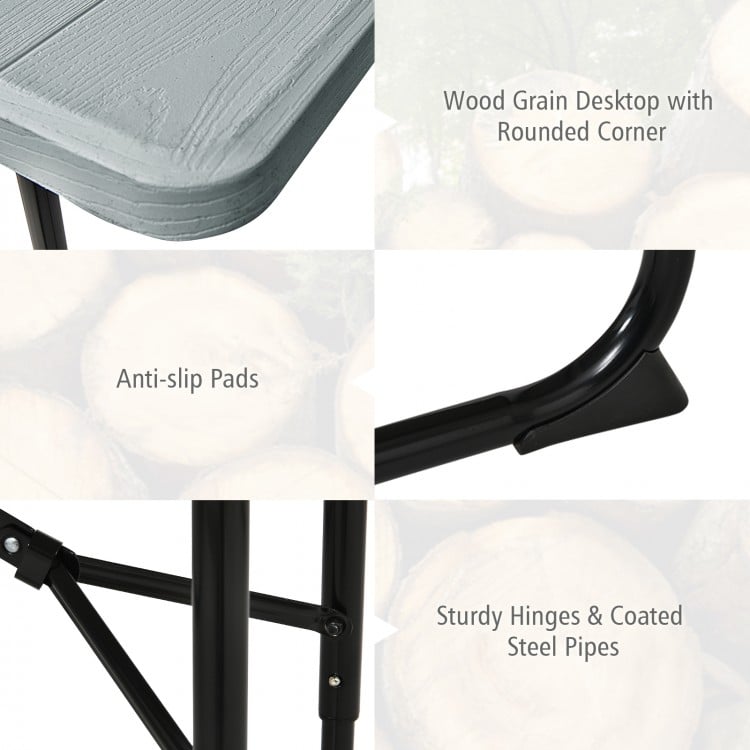 Indoor and Outdoor Folding Picnic Table Bench Set with Wood-like Texture-Gray