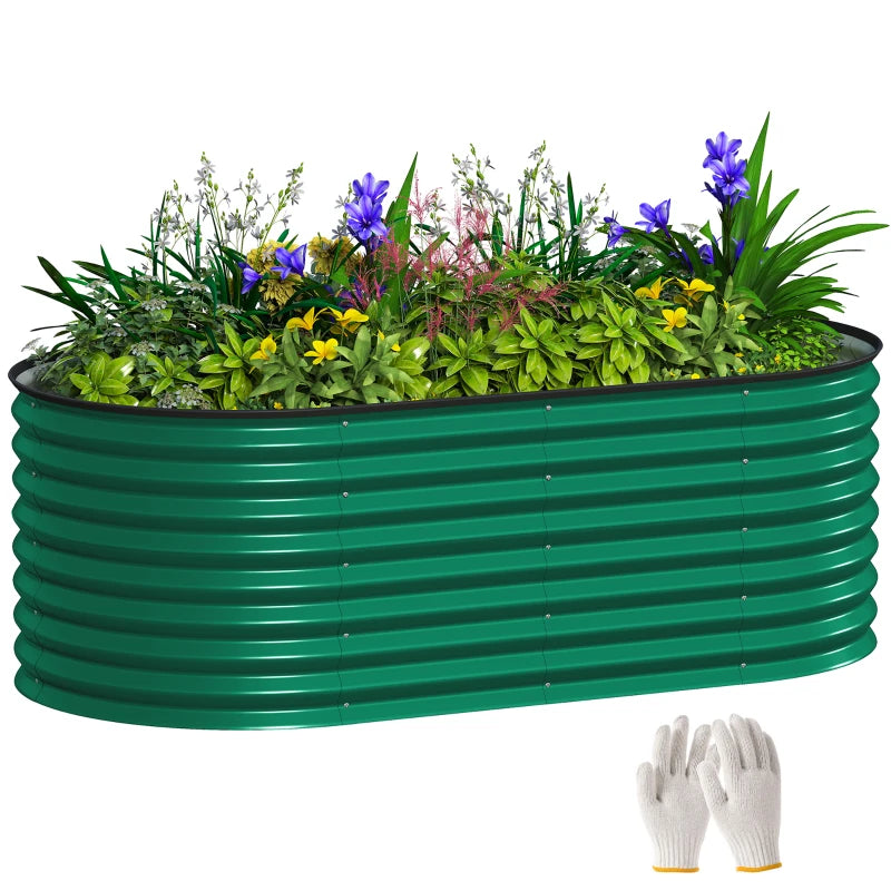 5 x 2.5 x 2 ft Galvanized Raised Garden Bed, Easy DIY Oval Planter Box with Safety Edging and Gloves, Dark Green