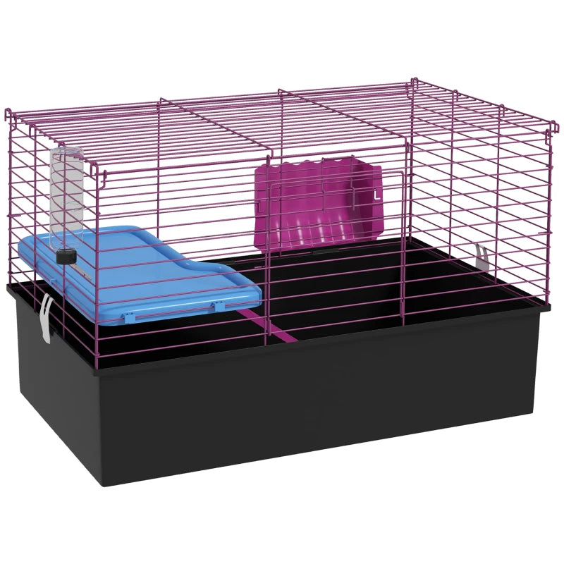 18.5" Small Animal Cage with Water Bottle, Food Dish, Platform, Ramp, Black