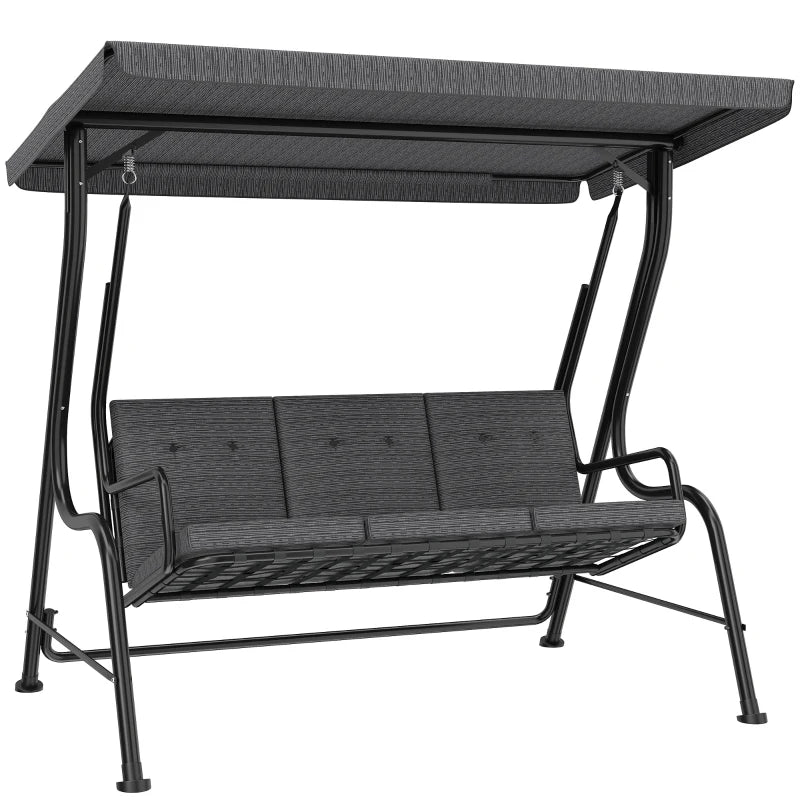 3-Person Porch Swing Chair, Patio Swing Bench with Adjustable Canopy, Removable Thicken Cushion, Black