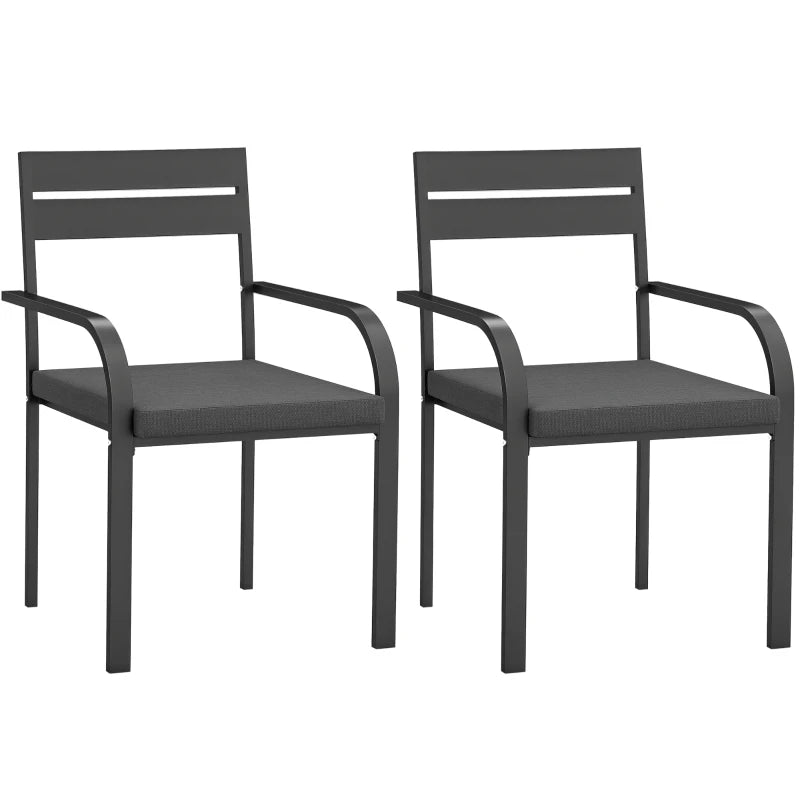 2 Piece Outdoor Dining Chairs with Aluminum Frame, Soft Cushion, for Deck, Garden, Balcony, Poolside, Grey