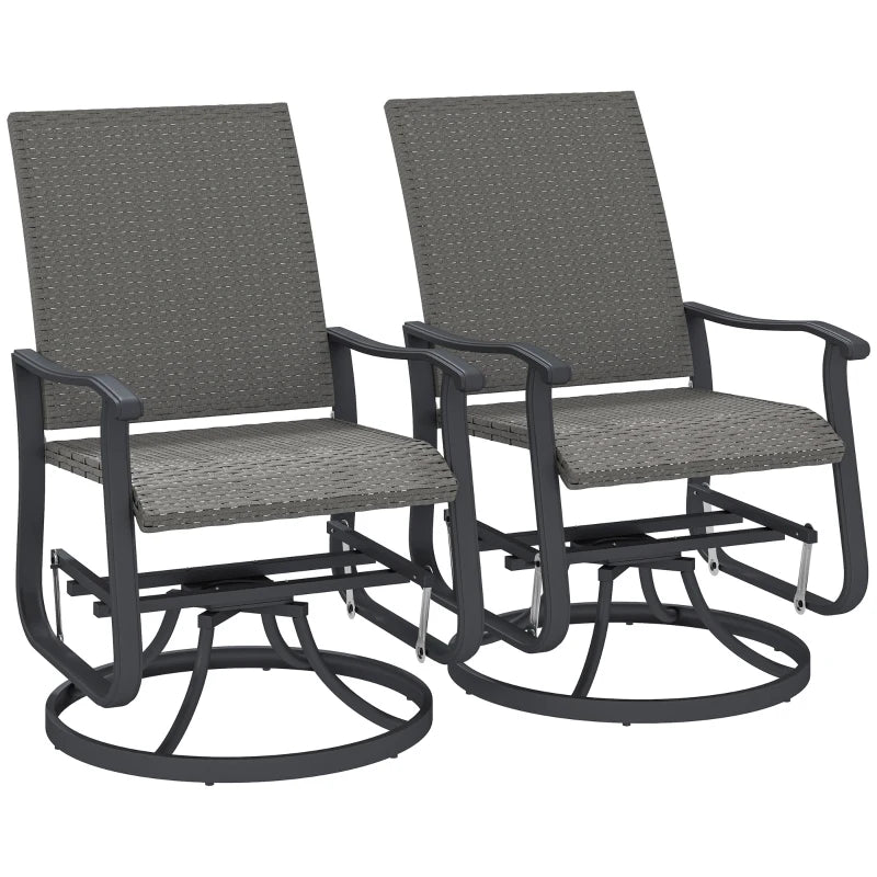 Set of 2 Rattan Patio Glider, Wicker Outdoor Glider Swivel Chair with Steel Frame, High Back for Backyard Porch, Grey