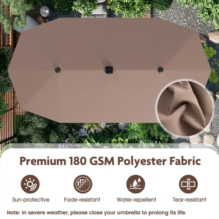 13 FT Large Patio Umbrella with LED Solar Lights and Crank Handle-Coffee