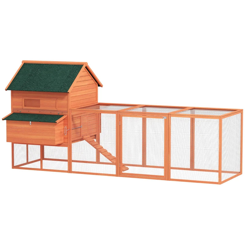 137" Wooden Chicken Coop with Chicken Run, Nesting Box, Orange