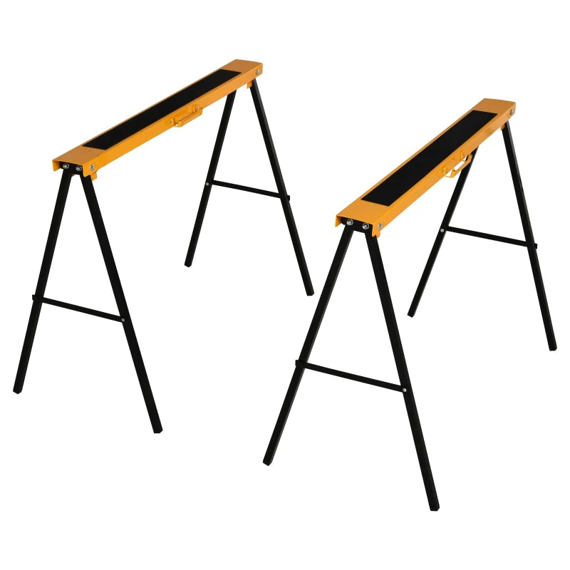 2PCS Saw Horse Twin Pack Folding Workbench Metal Trestle Stands with Non-slip EVA Surface Orange