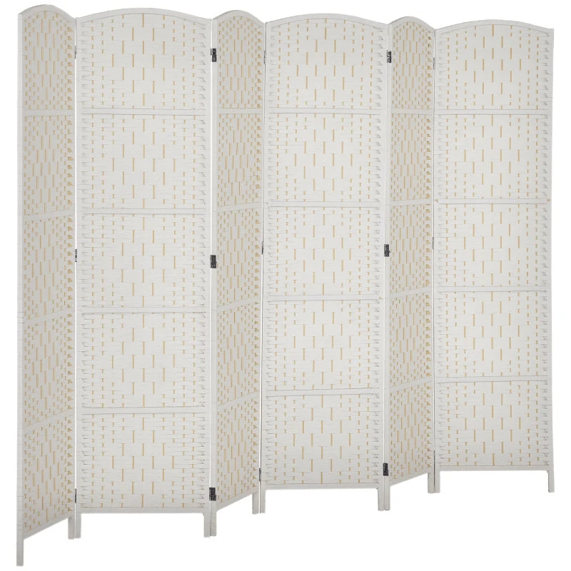 6ft Folding Room Divider, 6 Panel Wall Partition with Wooden Frame for Bedroom, Home Office, White