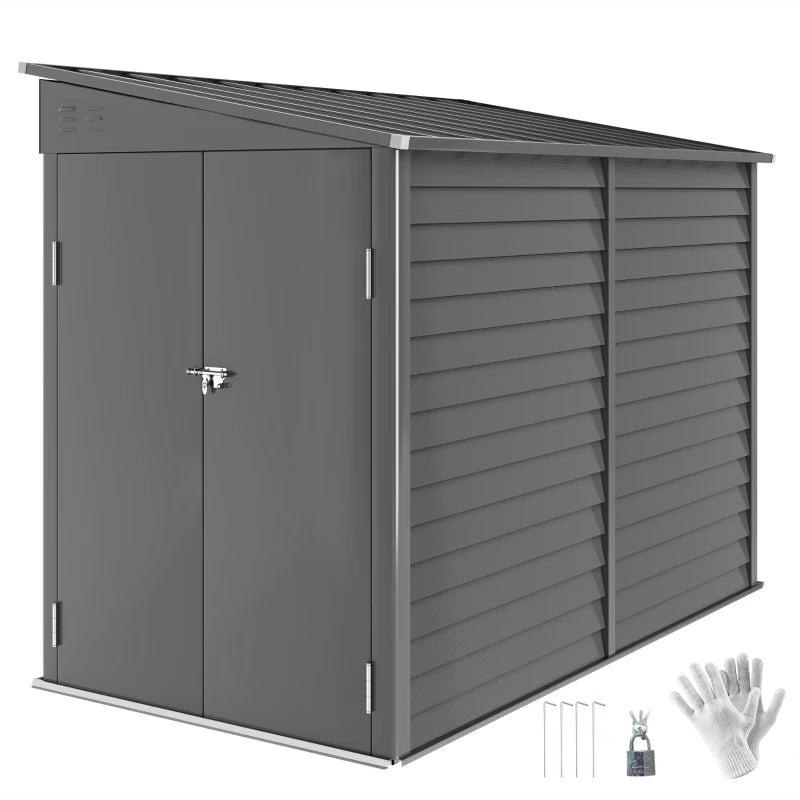 4.6' x 9' Steel Outdoor Storage Shed, Lean to Shed, Metal Tool House with Foundation Kit, Lockable Doors, Gloves and 2 Air Vents for Backyard, Patio, Lawn, Dark Grey