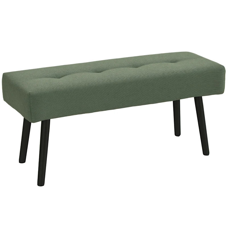 39" Upholstered Ottoman Bench, Corduroy Entryway Bedroom Bench with Padded Seat and Steel Legs for Bedroom, Green