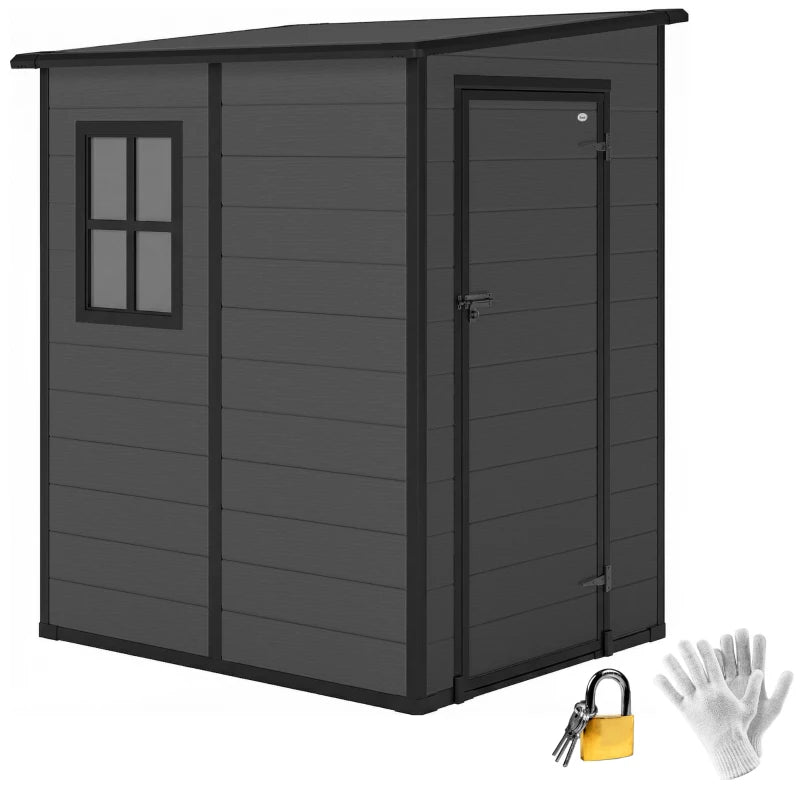 4'x5' Garden Storage Shed, Lean to Shed, Lockable Garden Tool Storage House with Window, Vent, Dark Grey