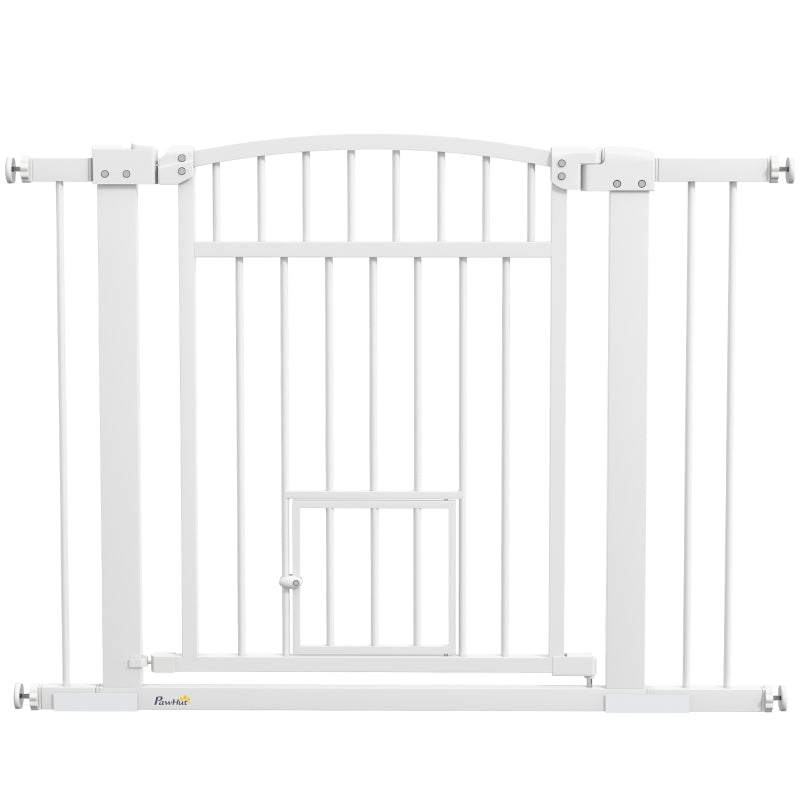 30"-41" Extra Wide Pet Gate with Small Door, 30" H Dog Gate with 3-Inch and 5.5-Inch Extension Kit