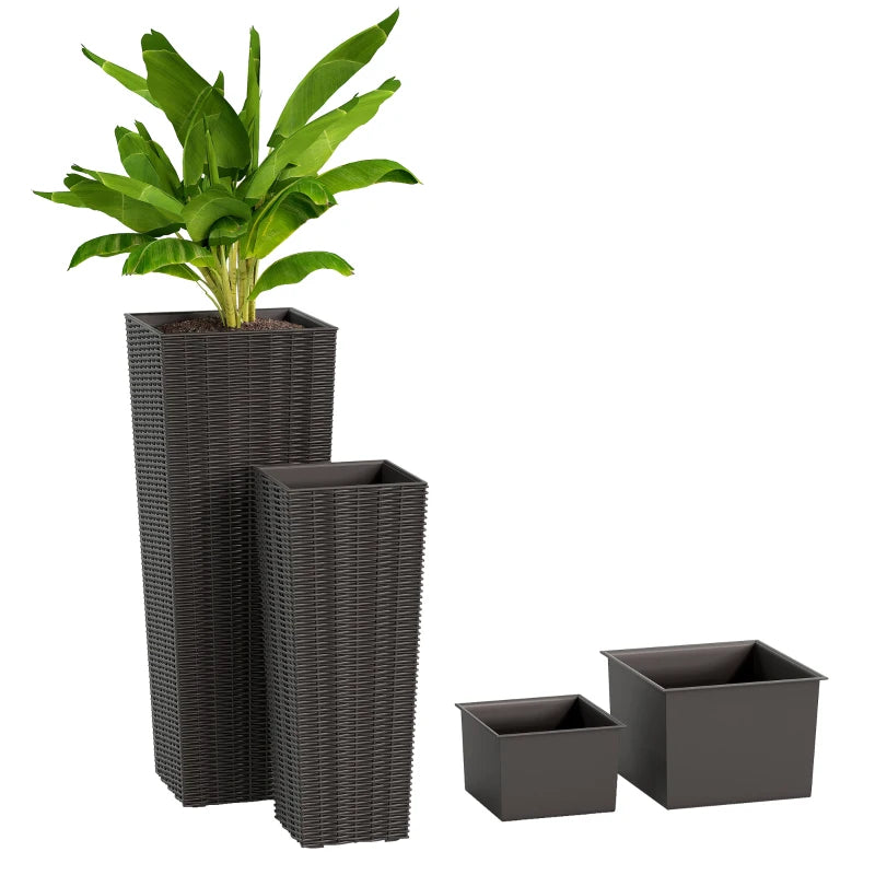 Set of 2 Tall Planters for Outdoor Plants with Drainage Holes, Outdoor Flower Pots for Entryway, Patio and Deck