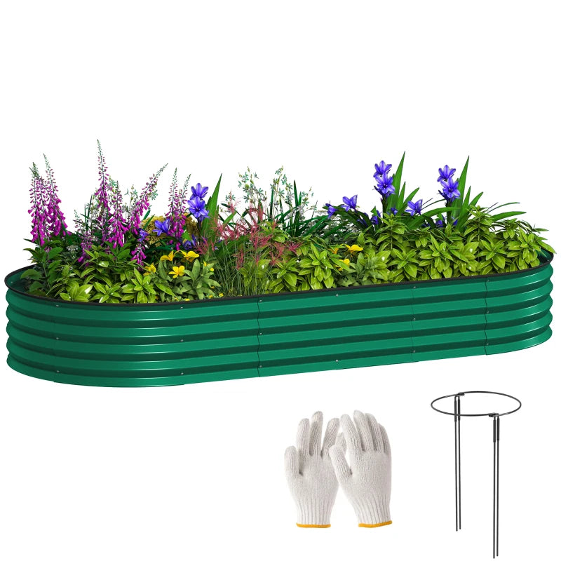 7' x 3' x 1' Large Outdoor Planter Box, Galvanized Raised Garden Bed with Metal Plant Stake, Green