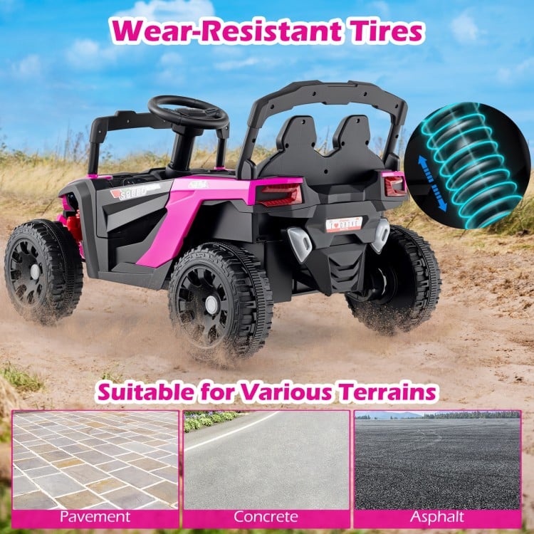 12V Kids Ride On Car UTV Electric Vehicle with LED Lights  Music and Horn-Hot Pink