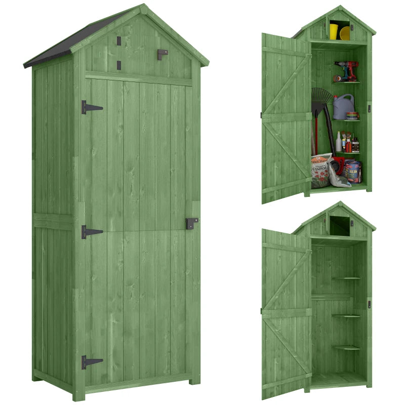 30" x 21" x 71" Garden Storage Shed, Outdoor Tool Utility Storage House  with 3 Tier Shelves and Roof, Green
