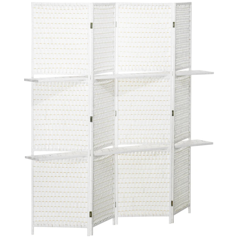 4 Panel Room Divider with Shelves, 6 FT Freestanding Folding Privacy Screen, Partition Wall Divider for Bedroom, White
