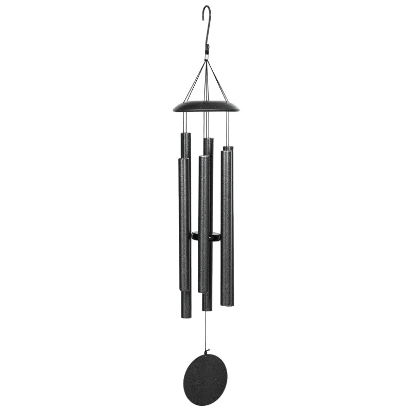 45" Wind Chimes Outdoor Deep Tone Wind Chime with 6 Aluminum Tubes and Hook for Patio, Yard, Garden Decor, Dark Grey