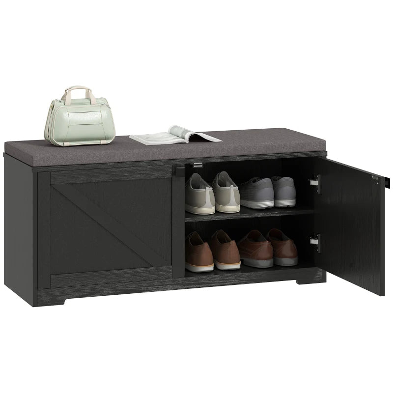 Shoe Storage Bench with Padded Seat, Entryway Bench Holds up to 352 lb, Shoe Organizer, 8 Pairs, Black Wood Grain