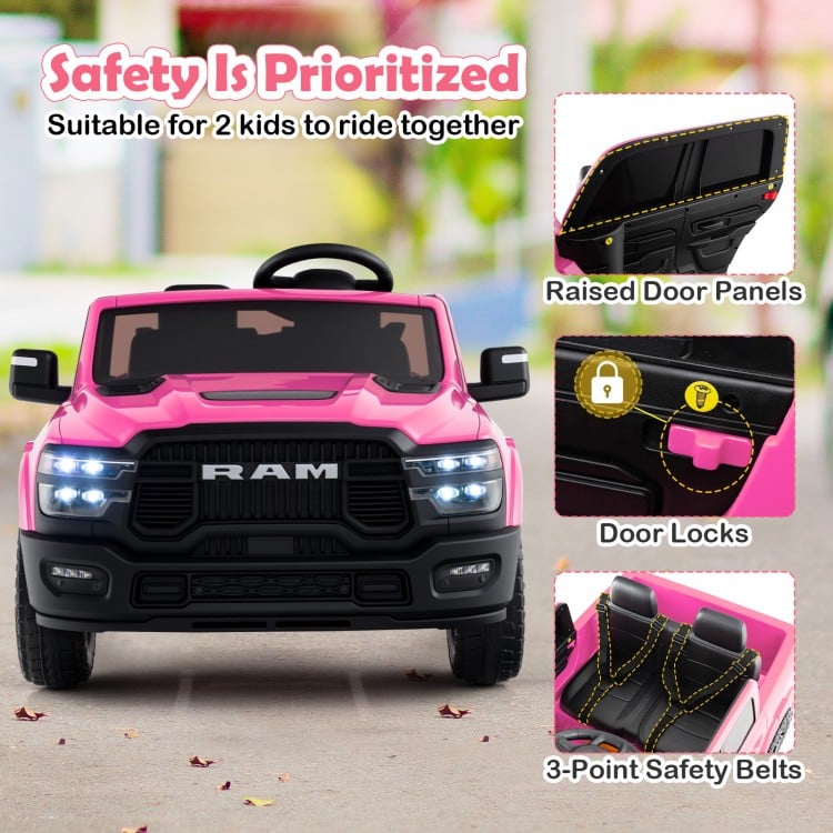 2 Seater 24V Ride on Toy for Big Kids Licensed Ram Truck with Remote and Music-Pink
