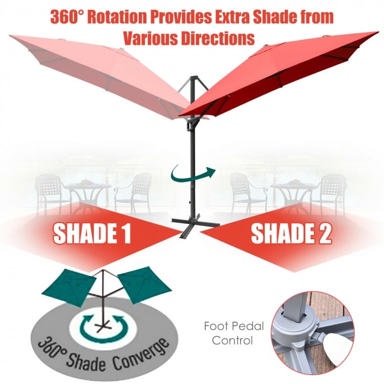 10 x13 Feet Rectangular Cantilever Umbrella with 360° Rotation Function-Orange