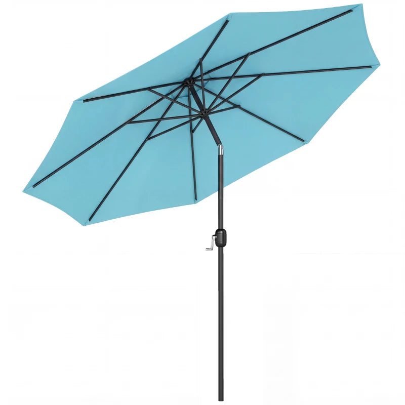 10' x 8' Round Market Umbrella, Patio Umbrella, Outdoor Parasol with Crank Handle, Tilt, Sky Blue