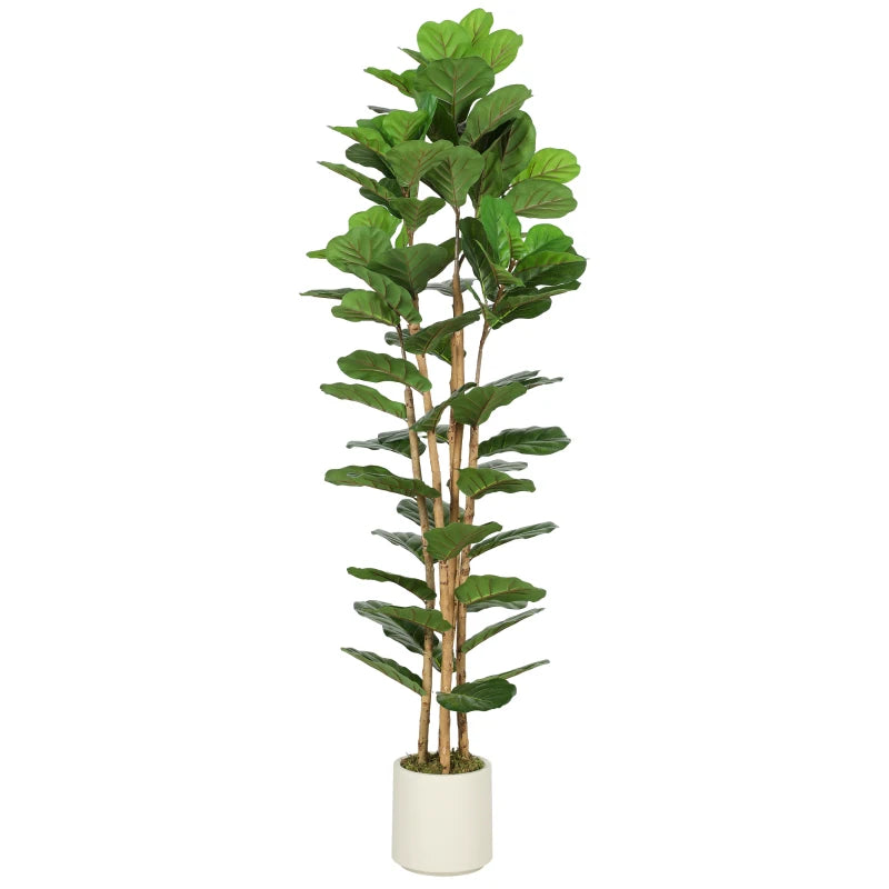 6FT Artificial Fiddle Leaf Fig Tree, Fake Potted Tree with Solid Wood Trunks and Lifelike Leaves for Indoor Decor, Green