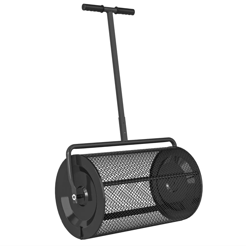24 Inch Compost Spreader, Peat Moss Spreader with 24.4"/26.4" Height Adjustable Handle, Soil Spreader for Lawn, Black