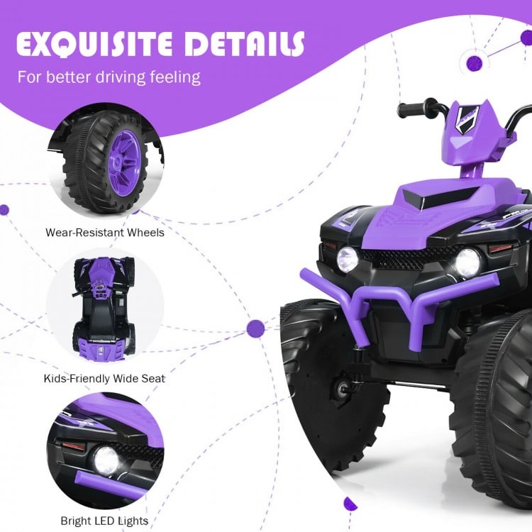 12V Kids Ride on ATV with LED Lights and Treaded Tires and LED lights-Purple