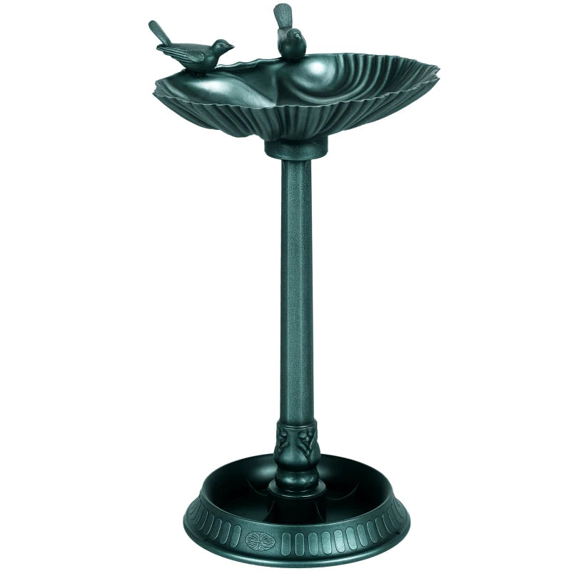 32" Bird Bath with Decorative Birds, Vintage Birdbath with Flower Planter Base for Garden, Bronze Green