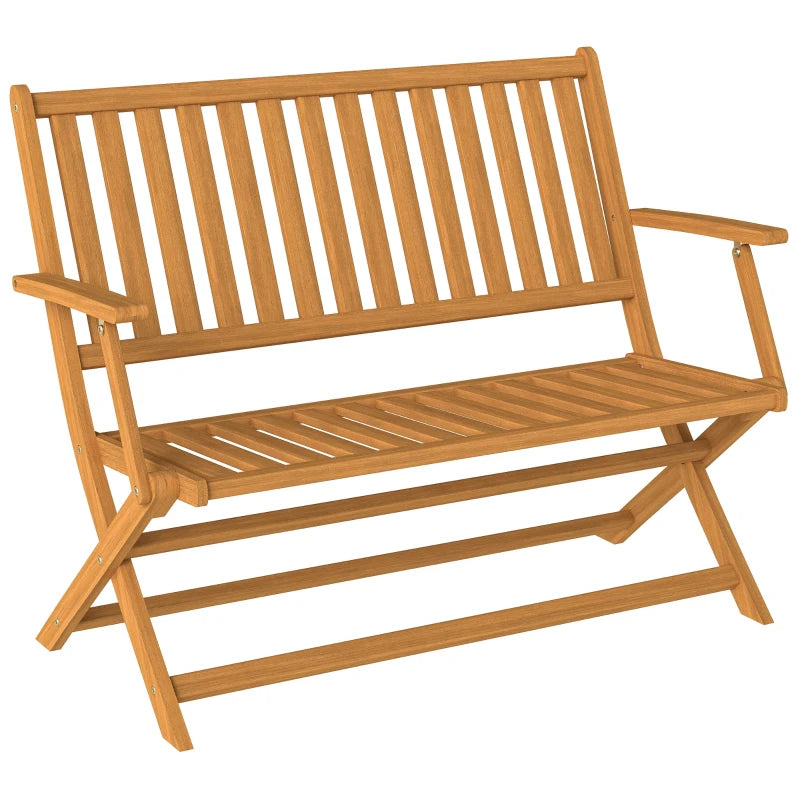 46.5" Foldable Wood Outdoor Bench with Backrest and Armrests for Outdoors, Patio, Porch, Park, Teak