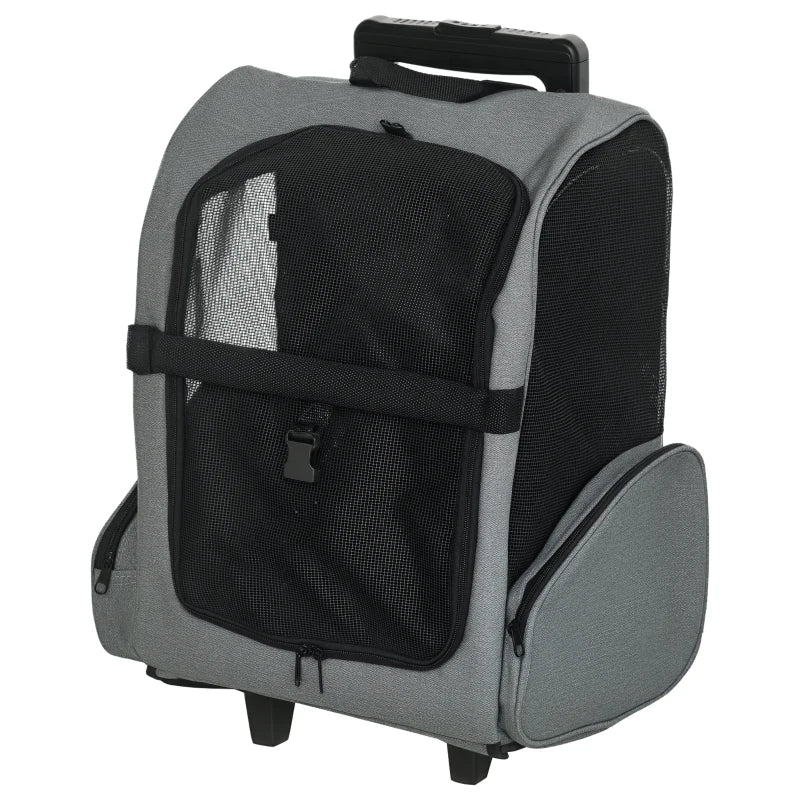 2-IN-1 Pet Luggage Box Backpack Carrier Cats Dogs w/ Handle, Rolling Wheel Grey